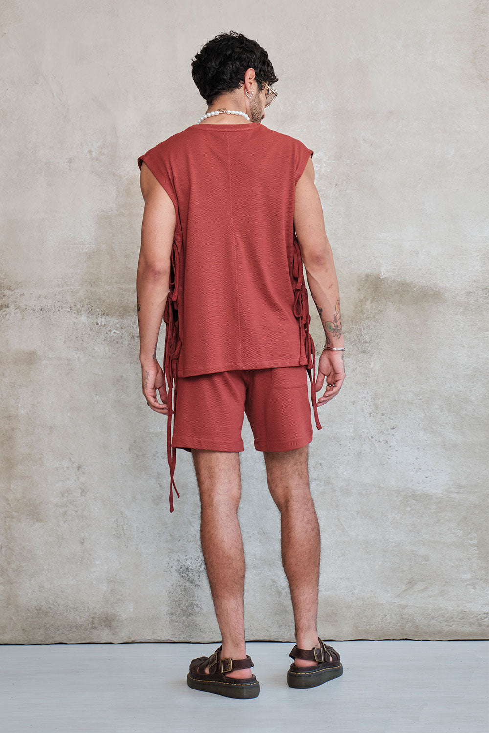 Terracotta lace frannel shorts