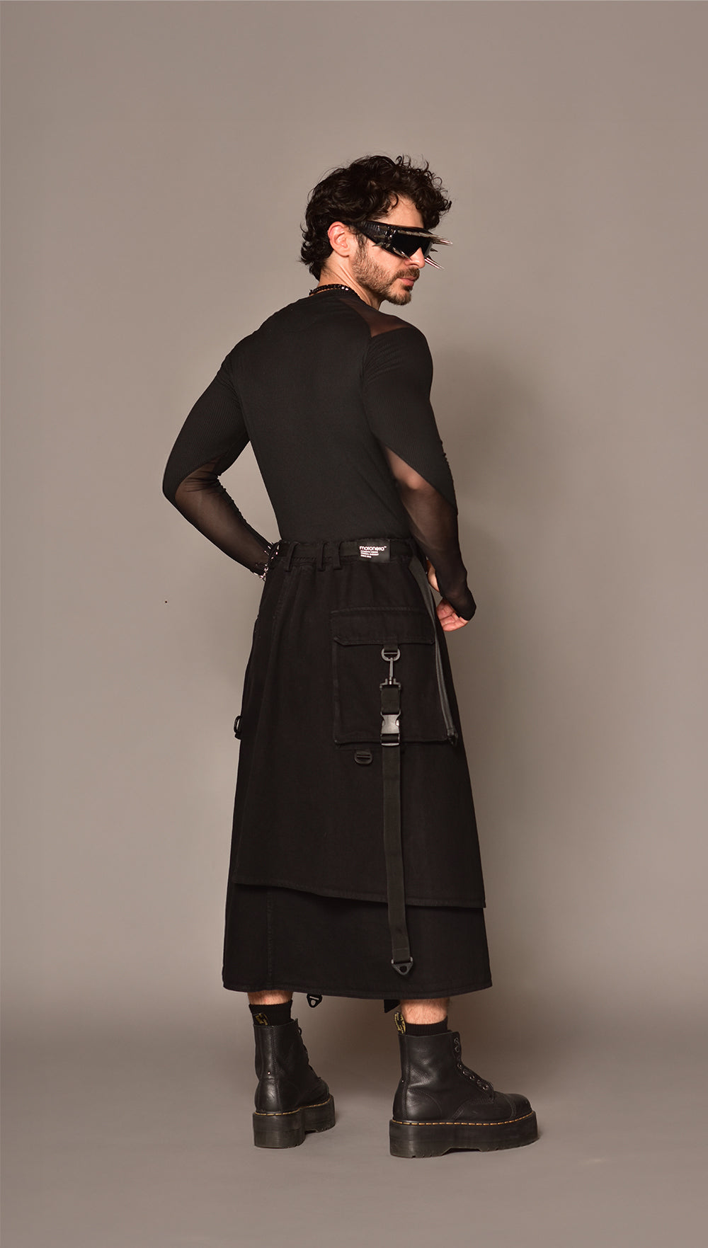 Black cargo techwear skirt