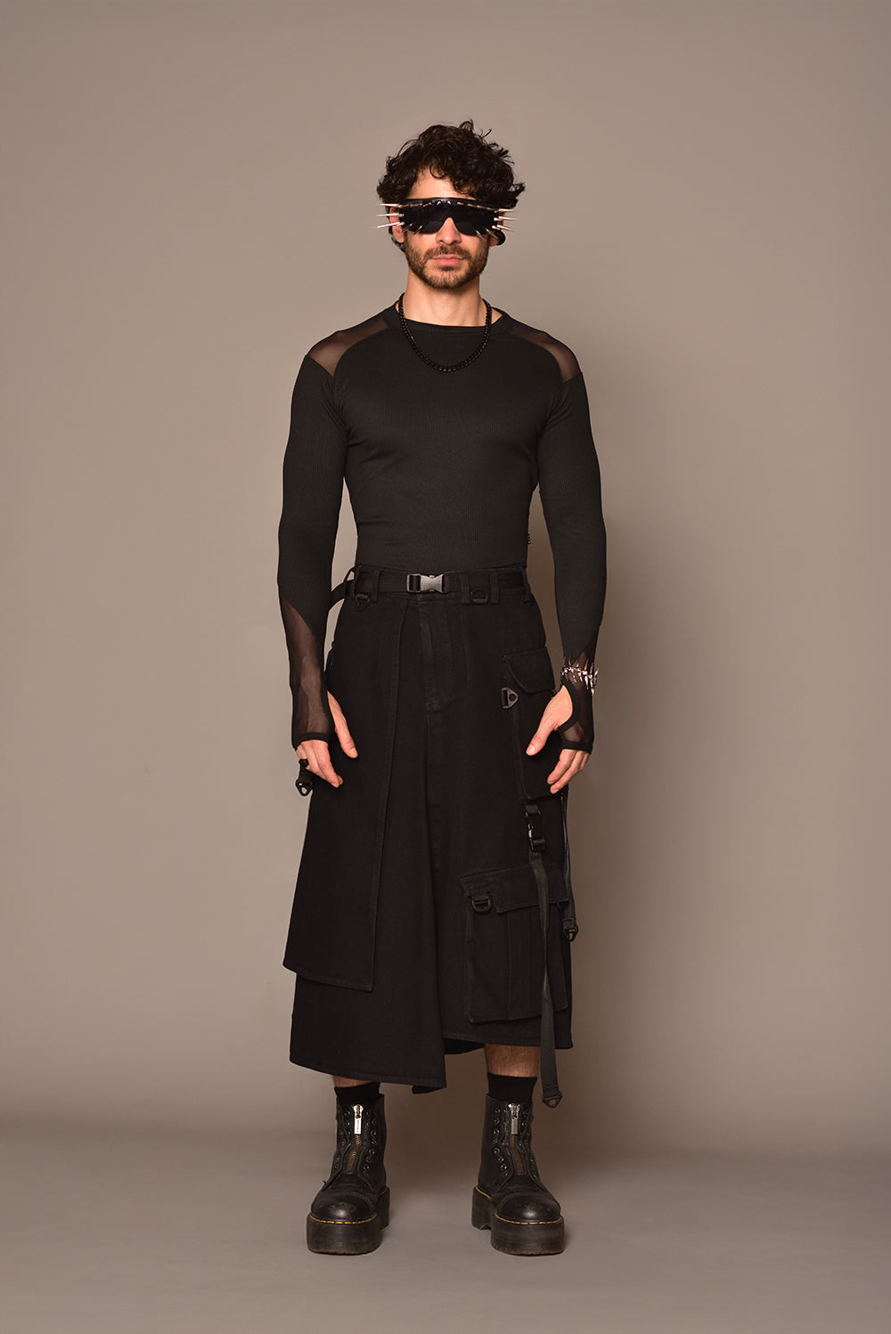 Black cargo techwear skirt