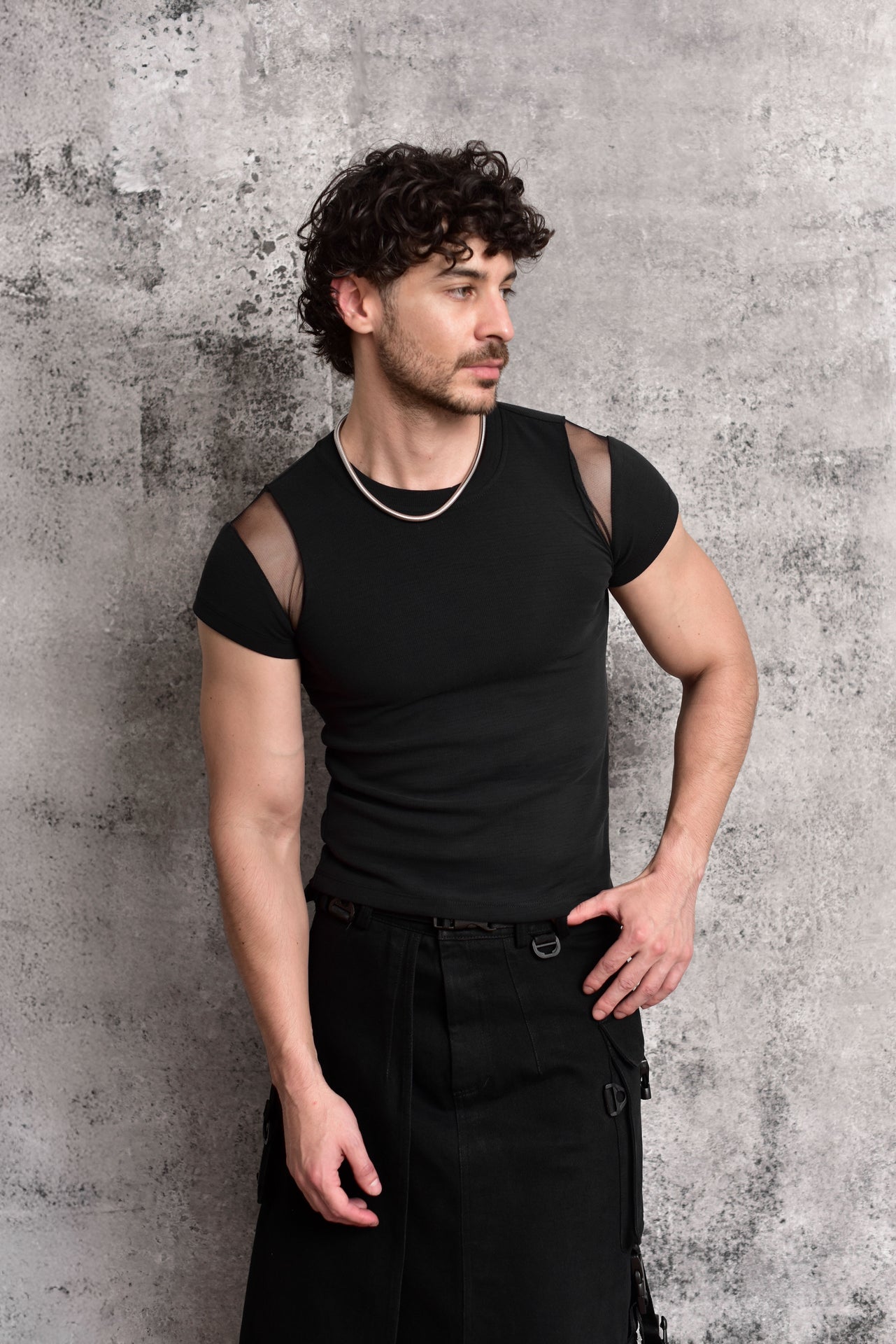 Baby tee black mesh T-shirt