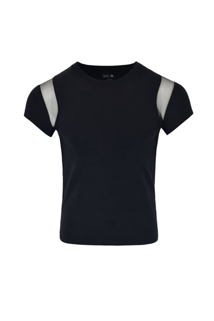Camiseta de malla negra tipo baby tee